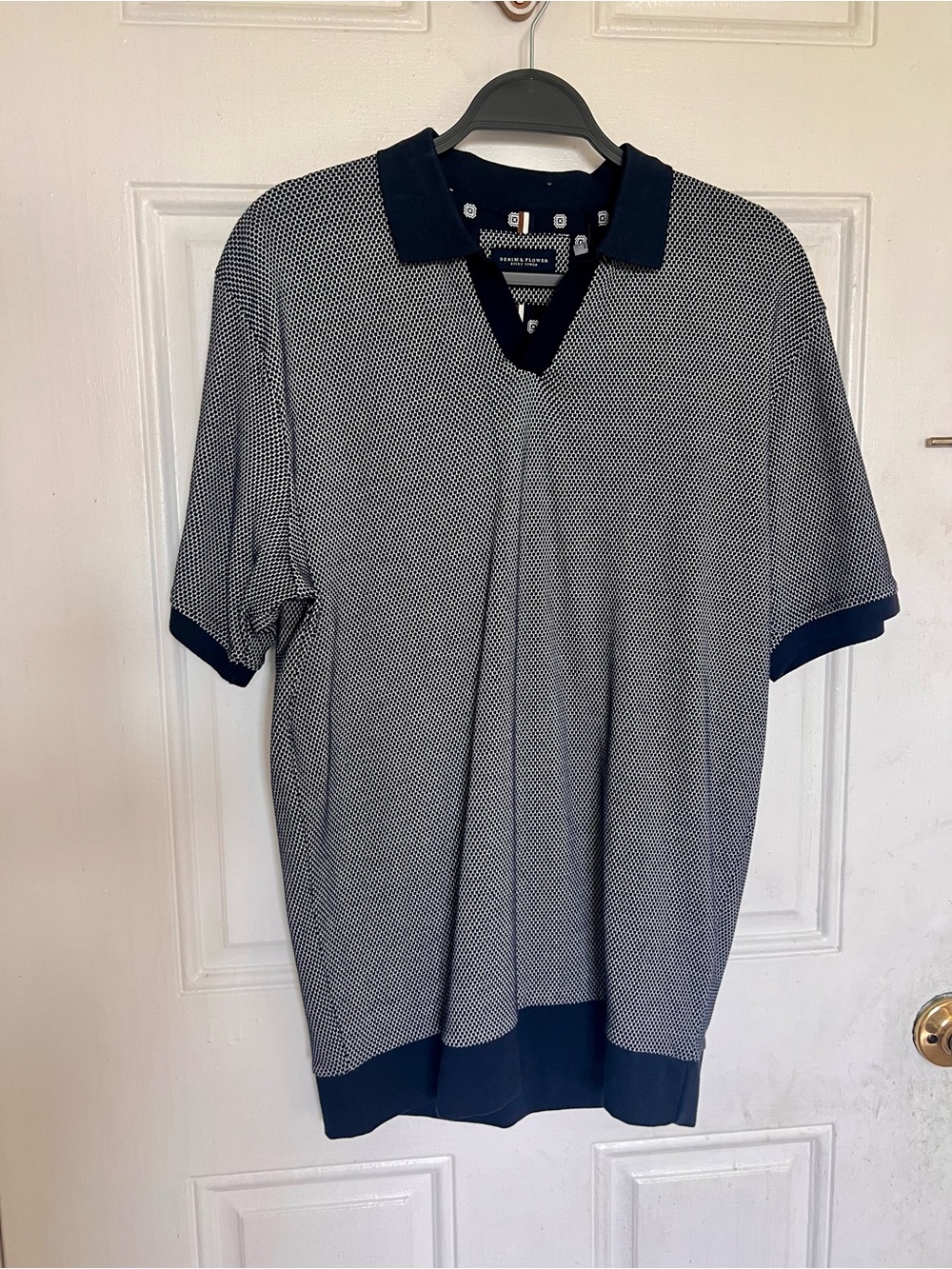 Denim & Flower | Men's Navy & White Textured Polo Shirt